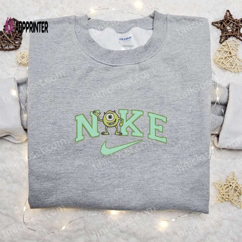 Disney Characters Embroidered Sweatshirt: Mike Wazowski x Nike Cartoon Shirt – Perfect Family Gift!