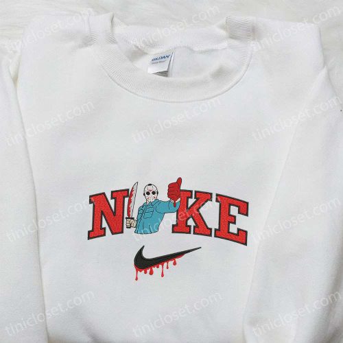 Nike x Jason Voorhees Super Like Killer Embroidered Hoodie: Horror Movie Sweatshirt & Nike Inspired T-shirt