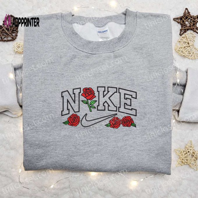 Rose Flower x Nike Embroidered Sweatshirt: Best Family Gift Nike Inspired Shirt