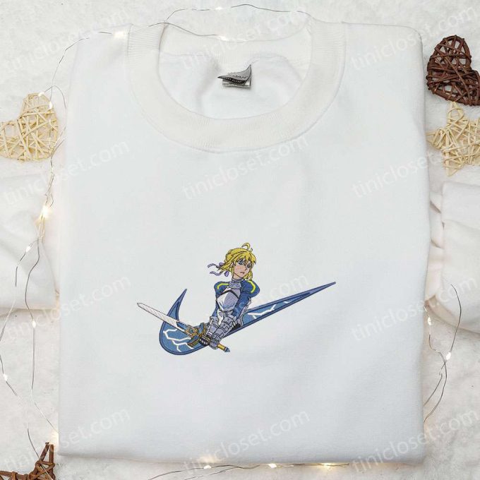 Saber x Swoosh Anime Sweatshirt: Nike Inspired Embroidered Shirt Top Family Gift