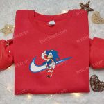 Nike Inspired Sonic x Swoosh Cartoon Embroidered Hoodie: Best Family Gift Idea