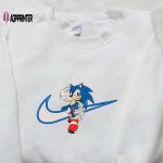 Nike Inspired Sonic x Swoosh Cartoon Embroidered Hoodie: Best Family Gift Idea