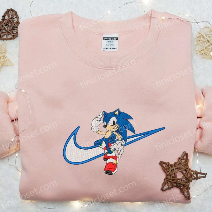 Nike Inspired Sonic x Swoosh Cartoon Embroidered Hoodie: Best Family Gift Idea