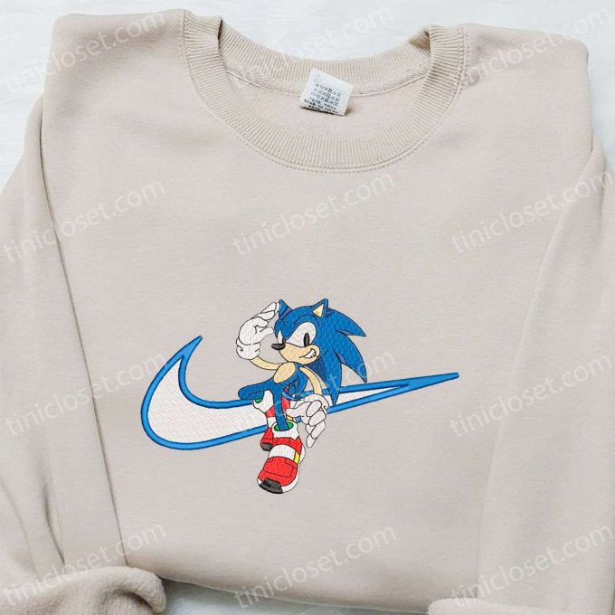 Nike Inspired Sonic x Swoosh Cartoon Embroidered Hoodie: Best Family Gift Idea