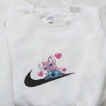 Stitch Angel Couple Love x Swoosh Hoodie Disney Characters Embroidered Shirt Best Family Gift Ideas