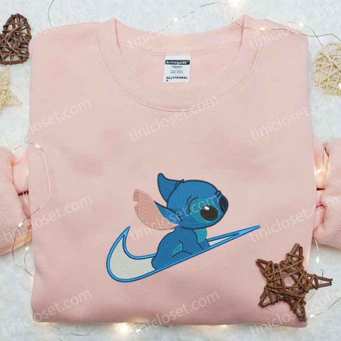 Disney Characters Embroidered Hoodie & Shirt: Stitch x Swoosh Cartoon Best Family Gift Ideas