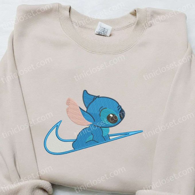 Disney Characters Embroidered Hoodie & Shirt: Stitch x Swoosh Cartoon Best Family Gift Ideas