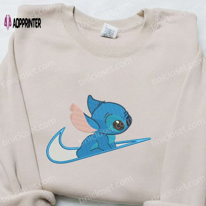 Disney Characters Embroidered Hoodie & Shirt: Stitch x Swoosh Cartoon Best Family Gift Ideas