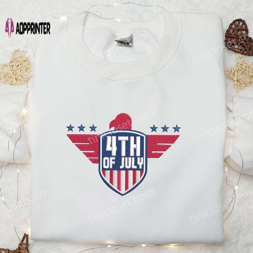 4th of July Red Wine & Blue Embroidered Shirt – Top Patriotic Gift for National Day