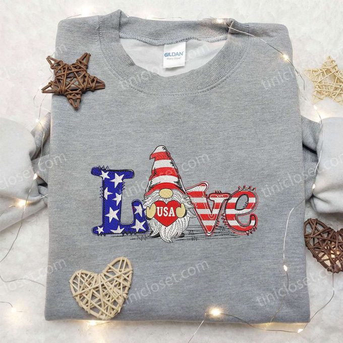 4th of July Gnome Patriotic Shirt: Celebrate National Day with Embroidered Gifts