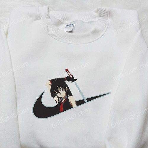 Stylish Akame x Nike Swoosh Anime Hoodie & Shirts: Embroidered Akame ga Kill! & Nike Inspired Apparel