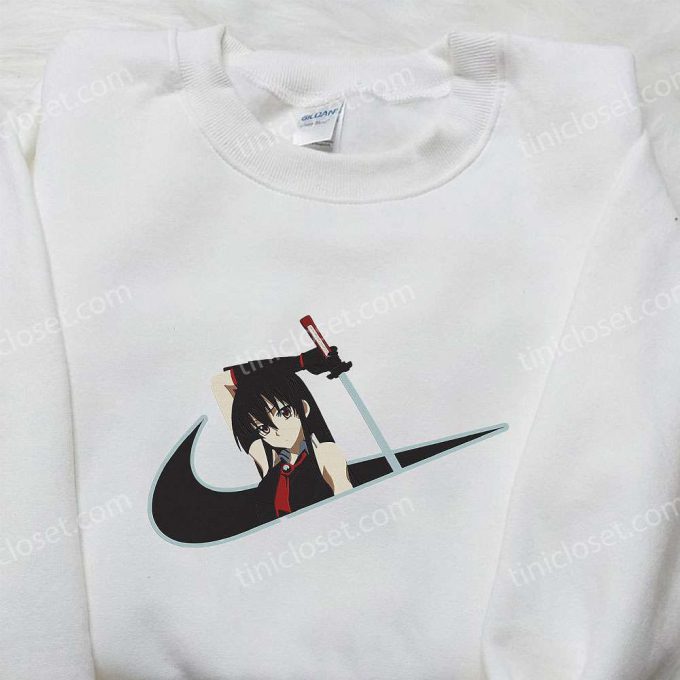 Stylish Akame x Nike Swoosh Anime Hoodie & Shirts: Embroidered Akame ga Kill! & Nike Inspired Apparel