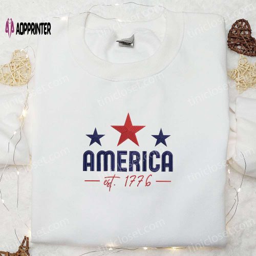 Celebrate 4th of July with America Est 1776 Embroidered Shirt!