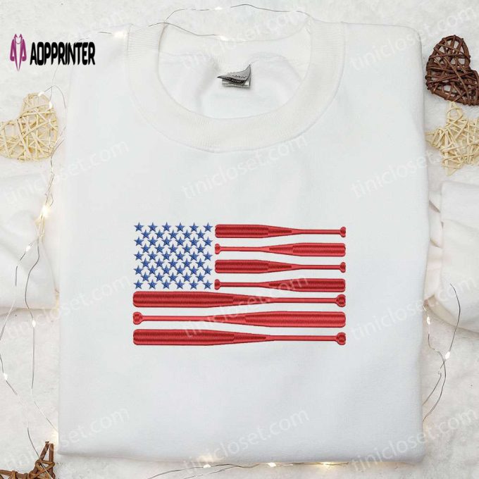 Show Your Patriotism with Embroidered American Flag Baseball Bat Shirt