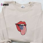 Show Your Patriotism with the American Flag Tongue July 4th Embroidered Shirt