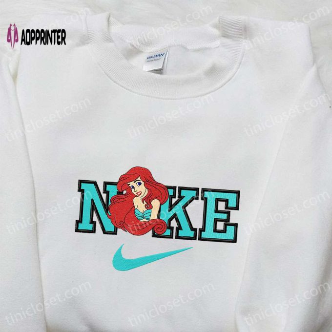 Ariel x Nike Cartoon Embroidered Shirt: Little Mermaid Inspired Nike Tee