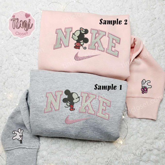 Adorable Baby Mickey & Minnie Kiss x Nike Couple Shirt & Hoodie: Disney Characters Embroidered Valentine’s Day Sweatshirt