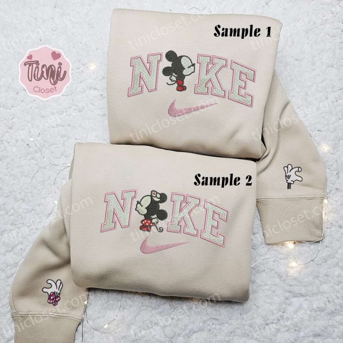 Adorable Baby Mickey & Minnie Kiss x Nike Couple Shirt & Hoodie: Disney Characters Embroidered Valentine’s Day Sweatshirt