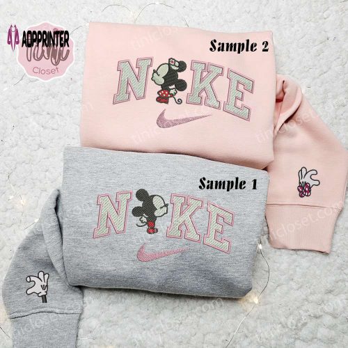 Adorable Baby Mickey & Minnie Kiss x Nike Couple Shirt & Hoodie: Disney Characters Embroidered Valentine’s Day Sweatshirt