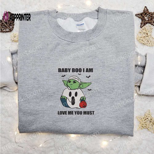 Baby Yoda Baby Boo Embroidered Sweatshirt – Love Me You Must! Perfect for Movie Fans & Halloween