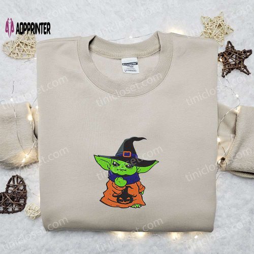 Baby Yoda Boo Jack Skellington Mickey Pumpkin Embroidered Sweatshirt: Halloween Movie Hoodie