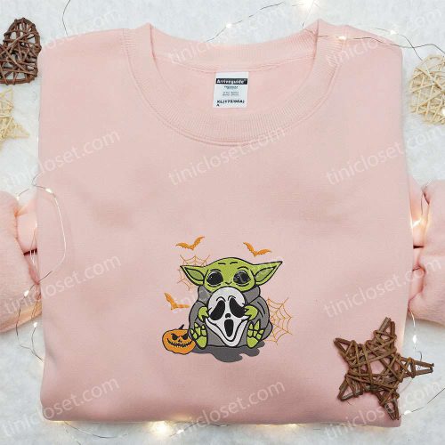 Baby Yoda Ghostface Embroidered Sweatshirt – Halloween Hoodie Best Gift Ideas