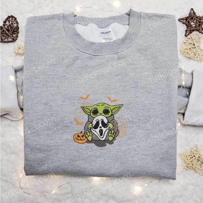 Baby Yoda Ghostface Embroidered Sweatshirt – Halloween Hoodie Best Gift Ideas