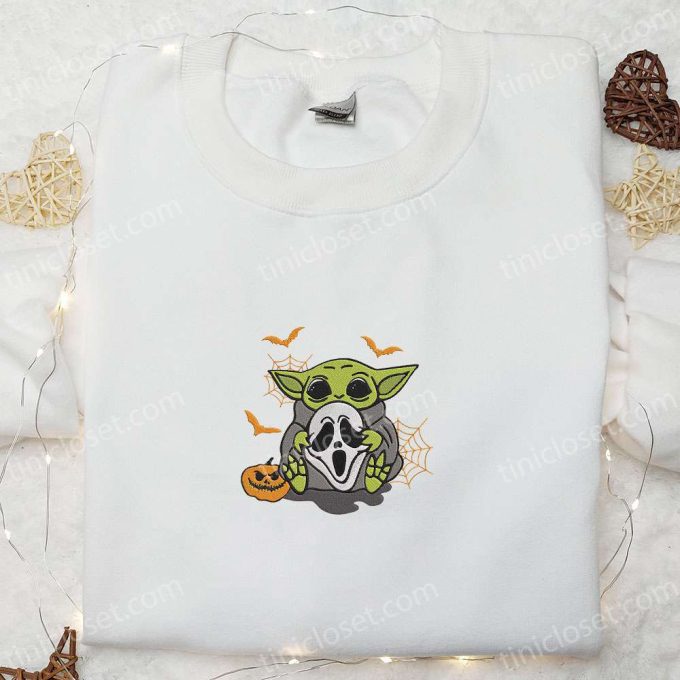 Baby Yoda Ghostface Embroidered Sweatshirt – Halloween Hoodie Best Gift Ideas