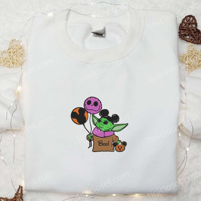 Baby Yoda Jack Skellington Mickey Balloons Sweatshirt: Spooky Halloween Embroidered Hoodie Best Gift Idea