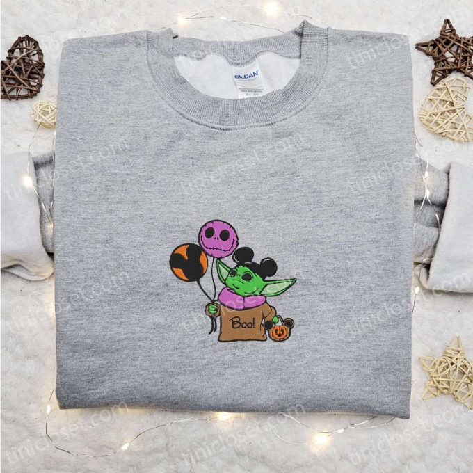 Baby Yoda Jack Skellington Mickey Balloons Sweatshirt: Spooky Halloween Embroidered Hoodie Best Gift Idea