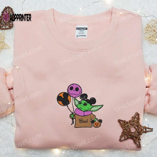 Baby Yoda Jack Skellington Mickey Balloons Sweatshirt: Spooky Halloween Embroidered Hoodie Best Gift Idea