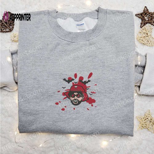 Bad Bunny Bloody Bats Embroidered Sweatshirt – Celebrity Hoodie Halloween Shirt