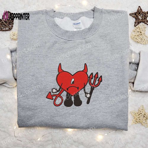 Bad Bunny Demon Embroidered Sweatshirt – Celebrity Hoodie with Halloween Design