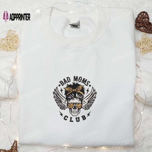 Spooky Bad Moms Club Skull Embroidered Sweatshirt & Halloween Hoodie: Best Gifts!