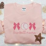 Baseball Mama Pink Bows Shirt & Hoodie: Best Mother’s Day Gift Idea Sports Embroidered Apparel