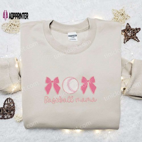 Baseball Mom Bows Hearts Embroidered Shirt & Hoodie: Perfect Mother’s Day Gift