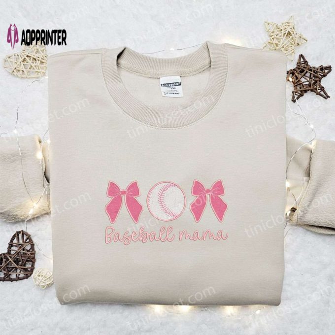 Baseball Mama Pink Bows Shirt & Hoodie: Best Mother’s Day Gift Idea Sports Embroidered Apparel