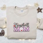 Baseball Mom Bows Hearts Embroidered Shirt & Hoodie: Perfect Mother’s Day Gift