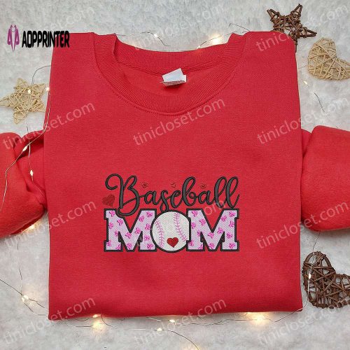 Baseball Mama Pink Bows Shirt & Hoodie: Best Mother’s Day Gift Idea Sports Embroidered Apparel