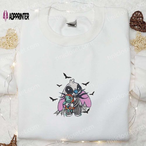 Beetlejuice x Stitch Embroidered Shirt: Best Disney Halloween Gift for Family