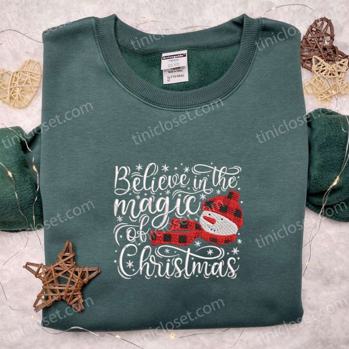 Embrace the Christmas Magic with Snowman Embroidered Shirt & Hoodie – Perfect Family Gifts