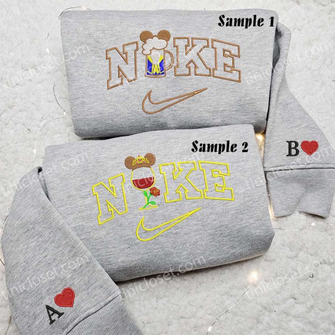 Belle and Beast Drinks Couples Shirts: Embroidered Apparel for Disney Lovers