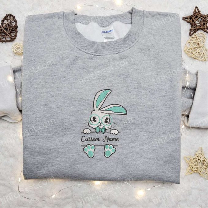 Custom Blue Easter Bunny Embroidered Shirt & Hoodie: Perfect Thanksgiving Day Gift Idea