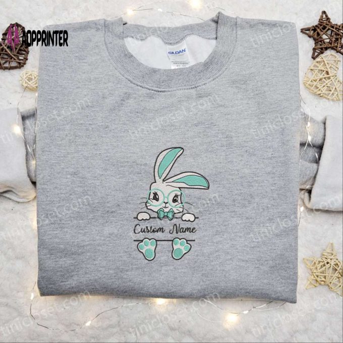 Custom Blue Easter Bunny Embroidered Shirt & Hoodie: Perfect Thanksgiving Day Gift Idea