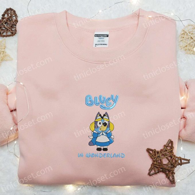 Bluey in Wonderland Shirt & Cartoon Hoodie: Perfect Gift Idea with Embroidered Designs