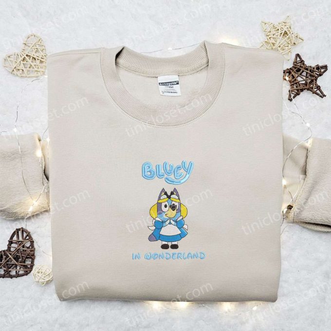 Bluey in Wonderland Shirt & Cartoon Hoodie: Perfect Gift Idea with Embroidered Designs