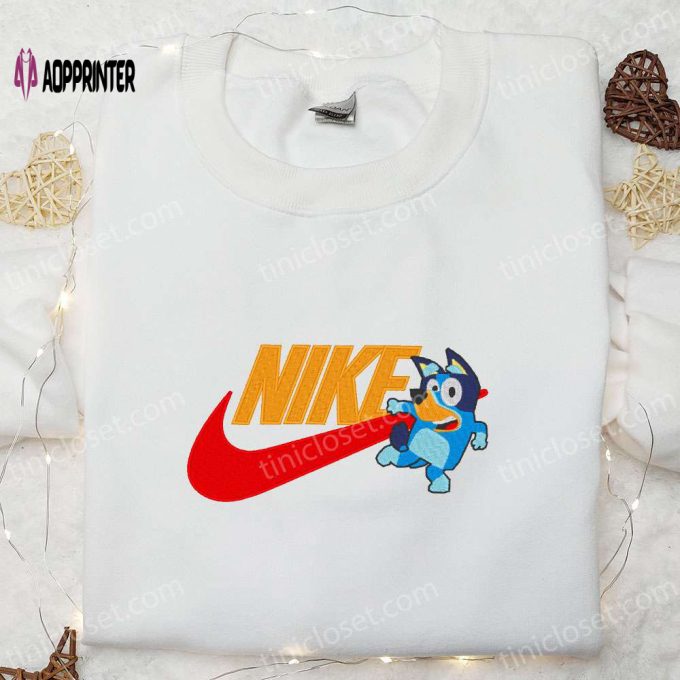 Bluey x Nike Cartoon Embroidered Shirt Custom Nike Shirt with Bluey Design