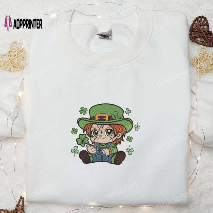 Chibi Chucky Shamrock Embroidered Shirt & Hoodie: Best Saint Patrick s Day Gift Ideas