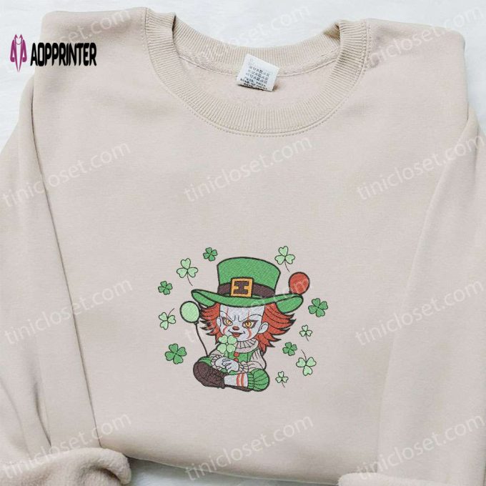 Chibi Pennywise Shamrock Embroidered Shirt & Hoodie: Best Saint Patrick’s Day Gift Ideas