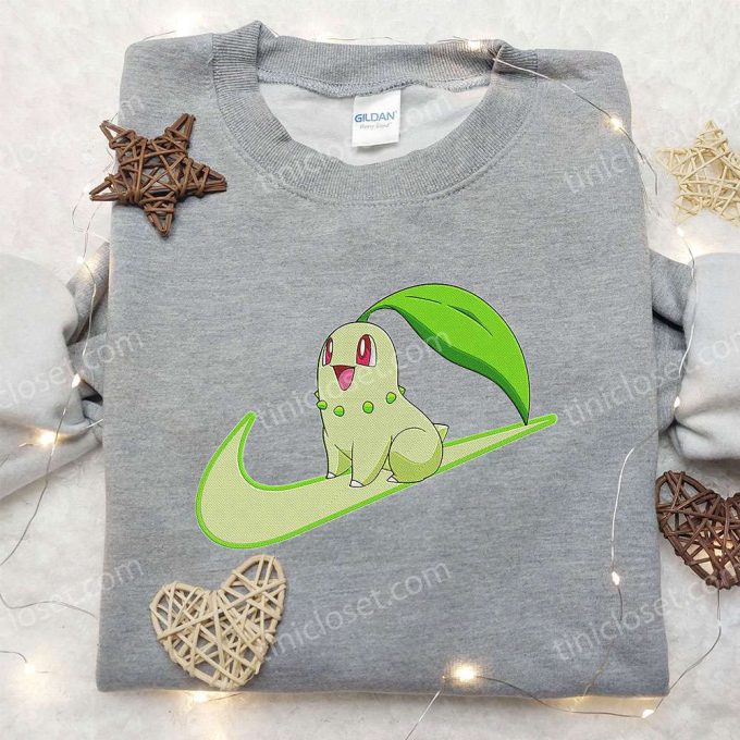 Chikorita x Nike Swoosh Anime Embroidered Hoodie Pokemon & Nike Inspired Shirts